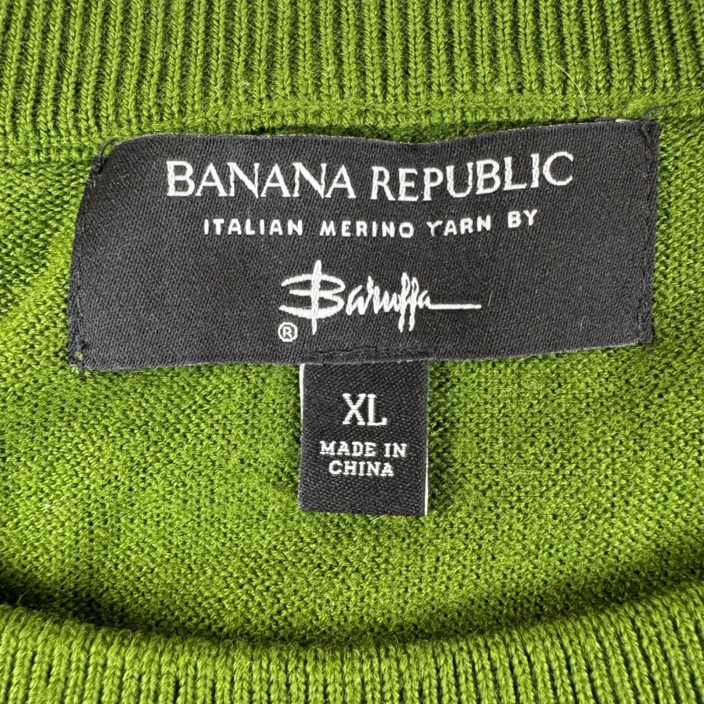 Banana Republic Sweater Mens XL Green Italian Merino Wool Crew Neck Raglan